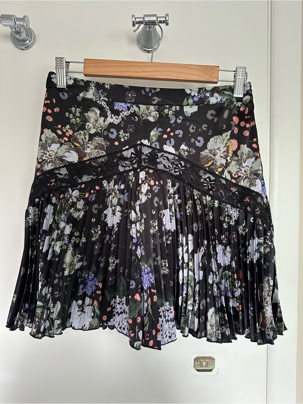 ASOS Black Floral Pleated Mini Skirt
